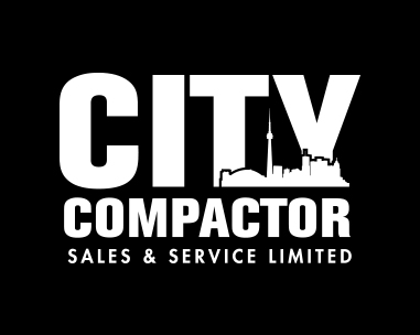 A black and white logo of city compactor
